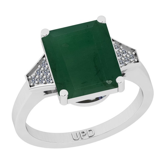 5.80 Ctw SI2/I1 Emerald And Diamond 14K White Gold Cocktail Engagement Ring