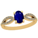 0.64 Ctw I2/I3 Blue Sapphire And Diamond 14K Yellow Gold Ring