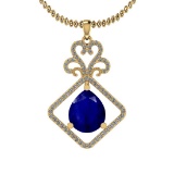 1.55 Ctw SI2/I1 Blue Sapphire And Diamond 14K Yellow Gold Necklace