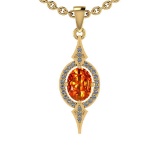 Certified 1.60 Ctw SI2/I1 Orange Sapphire And Diamond 14K Yellow Gold Vintage Style Necklace