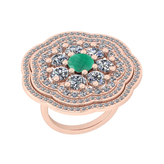 4.11 Ctw SI2/I1 Emerald And Diamond 14K Rose Gold Cocktail Ring