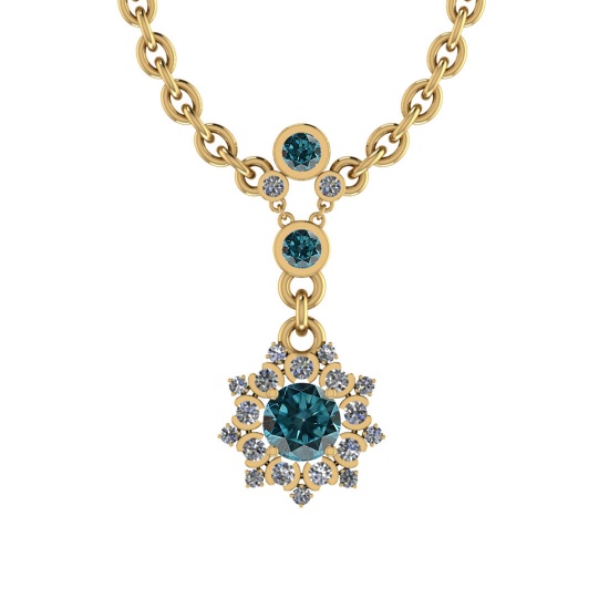 0.94 Ctw i2/i3 Treated fancy blue Diamond 14K Yellow Gold Pendant Necklace