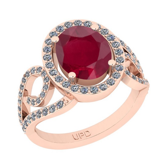 2.90 Ctw SI2/I1Ruby And Diamond 14K Rose Gold Ring