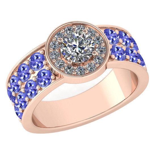Certified 2.08 Ctw I2/I3 Tanzanite And Diamond 14K Rose Gold Victorian Style Engagement Halo Ring