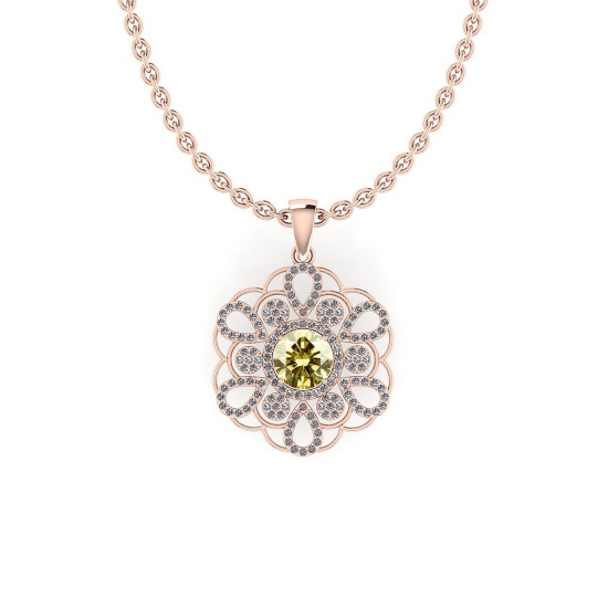 Certified 2.30 Ctw SI1/SI2 Natural Fancy Light Brown Yellow And White Diamond 14K Rose Gold Pendant