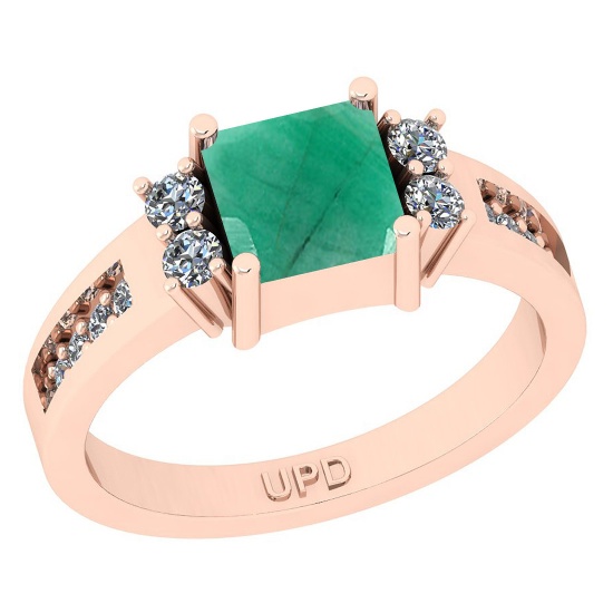 0.75 Ctw SI2/I1 Emerald And Diamond 14K Rose Gold Ring