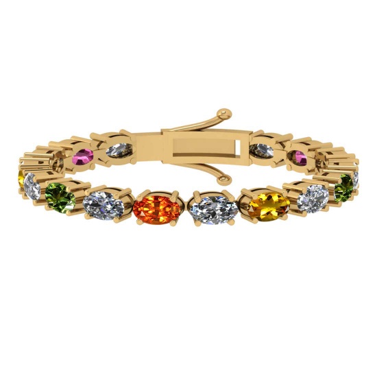 8.50 Ctw VS/SI1 Multi Stone Sapphire And Diamond 14K Yellow Gold Bracelet
