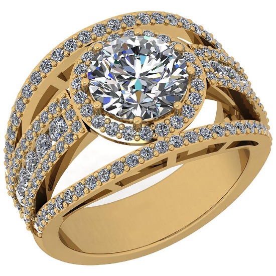 Certified 3.15 Ctw Diamond SI2/I1 Engagement 14K Yellow Gold Ring