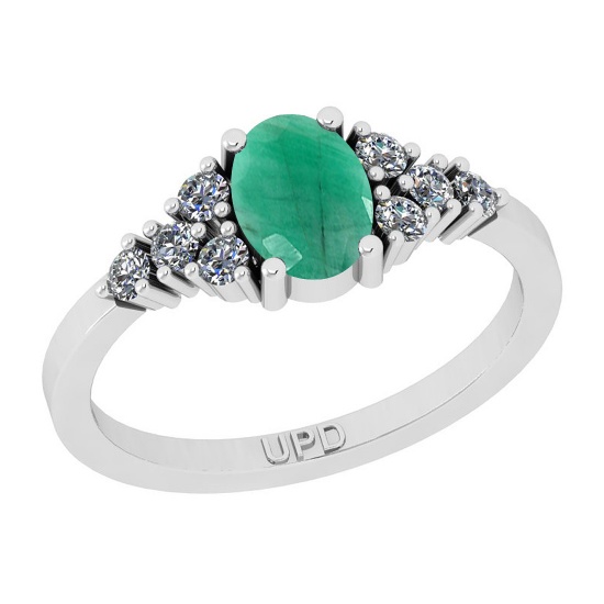 1.03 Ctw SI2/I1 Emerald And Diamond 14K White Gold Ring