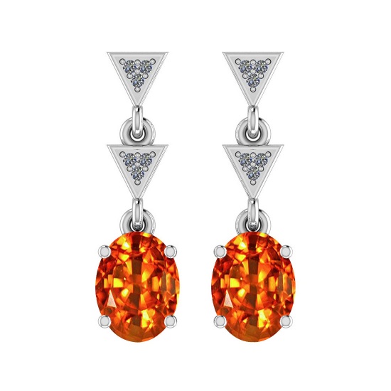 Certified 3.04 Ctw SI2/I1 Orange Sapphire And Diamond 14K White Gold Vintage Style Earrings