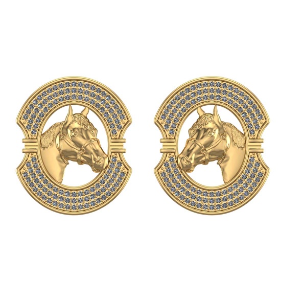 1.22 Ctw SI2/I1 Diamond 14K Yellow Gold Horse Stud Earrings