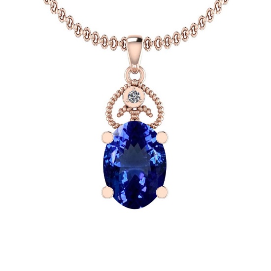 Certified 4.68 Ctw VS/SI1 Tanzanite and Diamond 14K Rose Gold Vintage Style Pendant