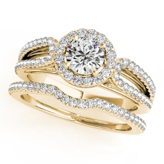 Certified 1.05 Ctw SI2/I1 Diamond 14K Yellow Gold Bridal Set Engagement Halo Ring