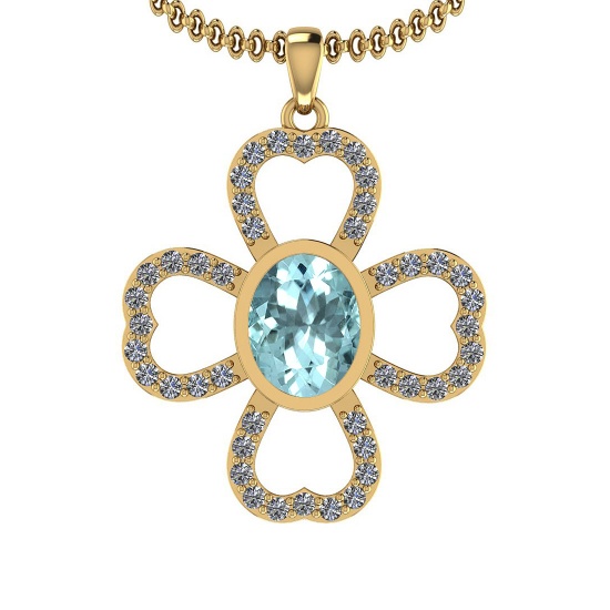 2.30 Ctw VS/SI1 Aquamarine And Diamond 14K Yellow Gold Necklace