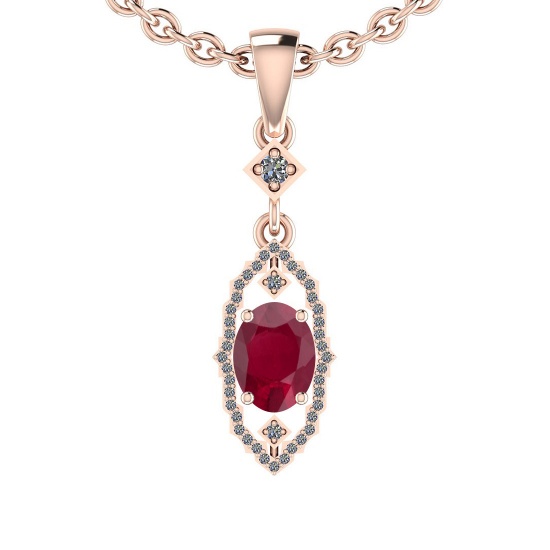 2.17 Ctw SI2/I1 Ruby And Diamond 14K Rose Gold Vintage Style Pendant