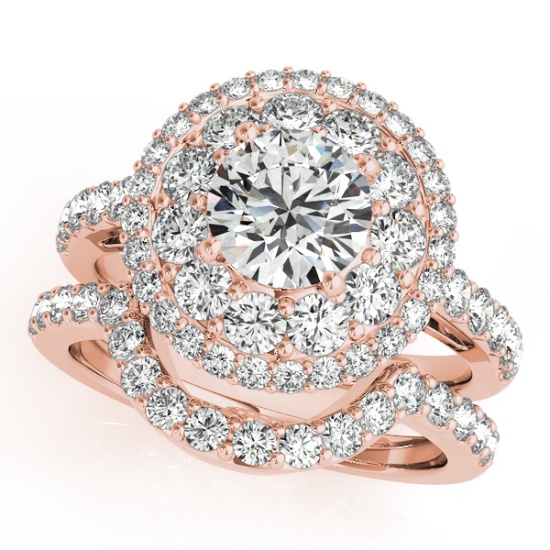 Certified 1.85 Ctw SI2/I1 Diamond 14K Rose Gold Engagement Halo Set Ring