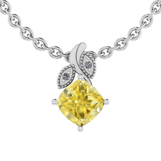 Certified 0.61 Ct GIA Certified Natural Fancy Yellow Diamond And White Diamond Platinum Pendant