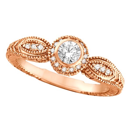 Venetian Style Diamond Bezel Ring 14K Rose Gold 1.15 ctw