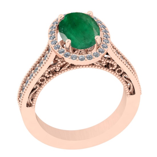 3.40 Ctw VS/SI1 Emerald And Diamond 18K Rose Gold Vintage Style Ring