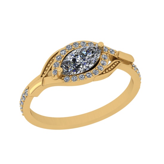 0.68 Ctw SI2/I1 Diamond 14K Yellow Gold Engagement Halo Ring