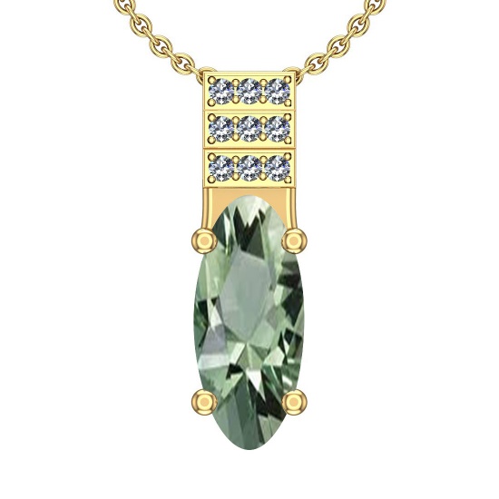 Certified 22.67 Ctw I2/I3 Green Amethyst And Diamond 14K Yellow Gold Pendant
