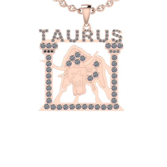 1.77 Ctw SI2/I1 Diamond 14K Rose Gold Taurus Zodiac Sign Necklace