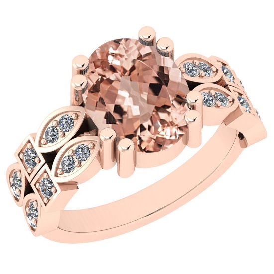4.69 Ctw SI2/I1 Morganite And Diamond 14K Rose Gold Vintage Style Ring
