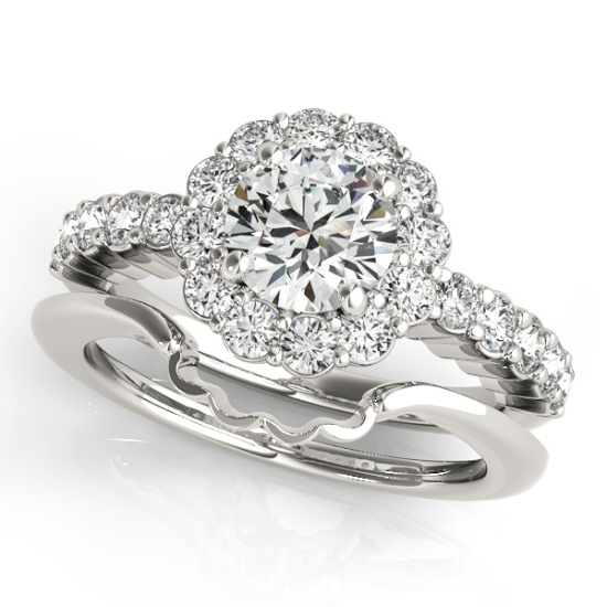 Certified 0.90 Ctw SI2/I1 Diamond 14K White Gold Wedding Halo Set Ring
