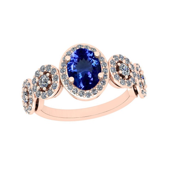 3.55 Ctw VS/SI1 Tanzanite And Diamond 18K Rose Gold Bridal Style Wedding Ring