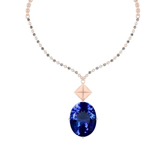 Certified 5.21 Ctw VS/SI1 Tanzanite And Diamond 14k Rose Gold Necklace Necklace