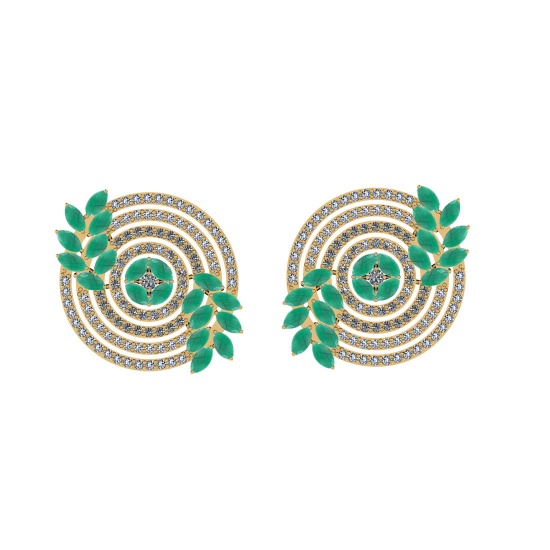 5.60 Ctw SI2/I1 Emerald And Diamond 14K Yellow Gold Earrings