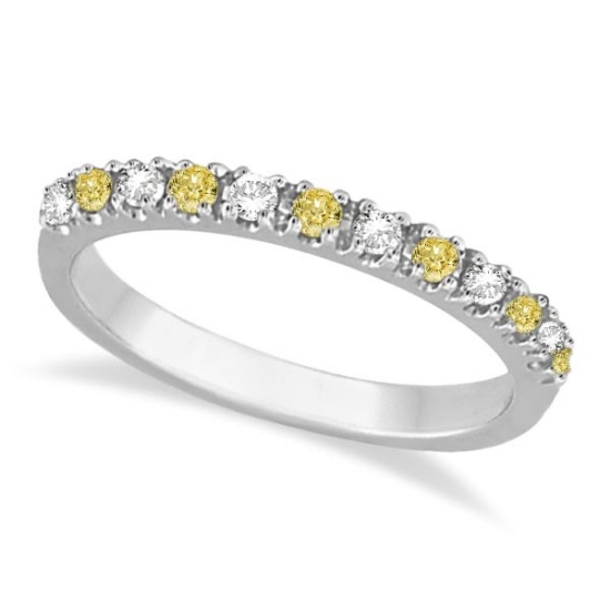 Yellow Canary and White Diamond Stackable Ring Band 14k Gold 0.25ctw