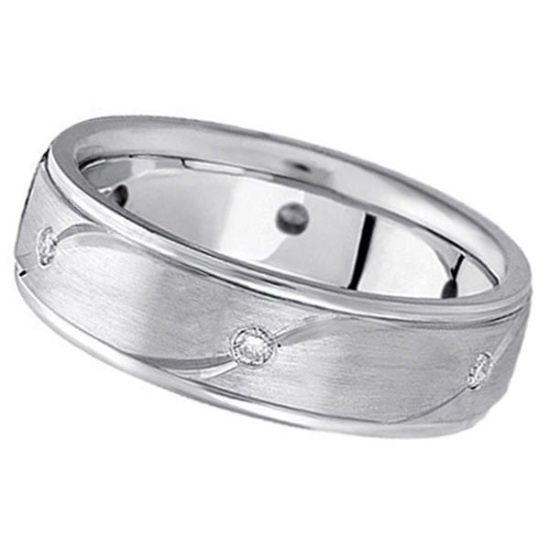 Mens Burnished Diamond Wedding Ring in platinum 0.18 ctw