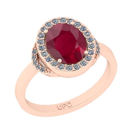 2.27 Ctw SI2/I1Ruby And Diamond 14K Rose Gold Engagement Halo Ring