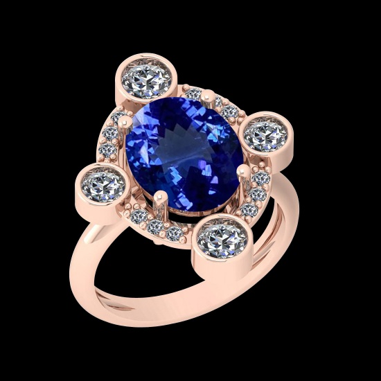 6.11 Ctw VS/SI1 Tanzanite And Diamond 10K Rose Gold Vintage Style Ring