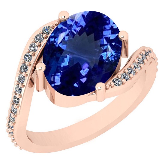 Certified 4.66 Ctw VS/SI1 Tanzanite and Diamond 14K Rose Gold Vintage Style Ring