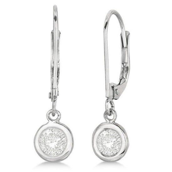 Leverback Dangling Drop Diamond Earrings 14k White Gold 0.50ctw
