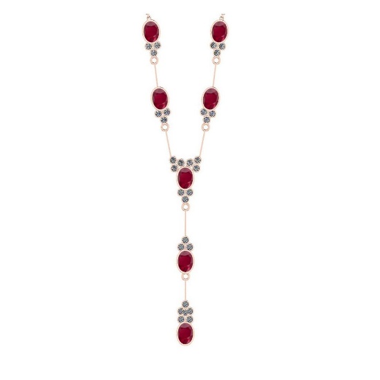10.50 Ctw SI2/I1 Ruby And Diamond 14K Rose Gold Yard Necklace