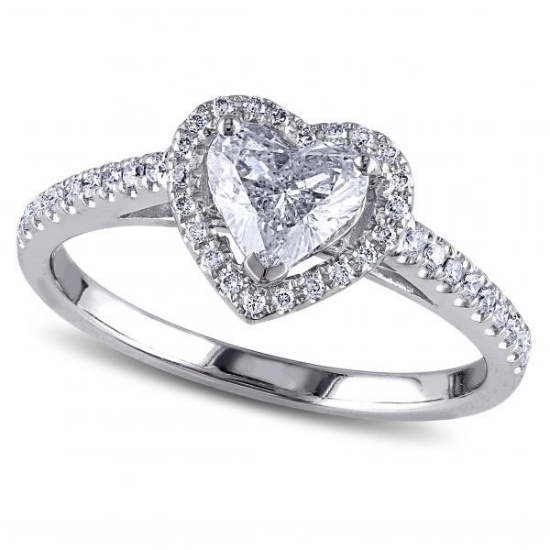 Heart Shaped Diamond Halo Engagement Ring in 14k White Gold 1.02 ctw