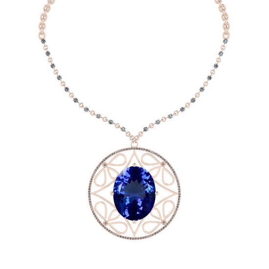 Certified 6.87 Ctw VS/SI1 Tanzanite And Diamond 14k Rose Gold Necklace Necklace