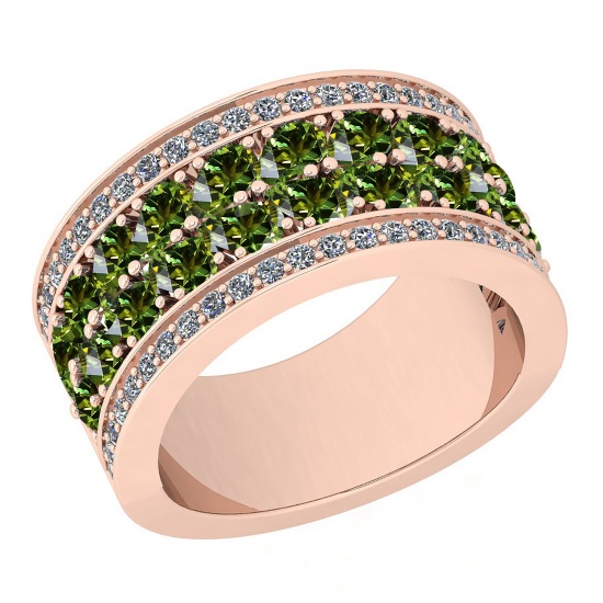 Certified 5.12 Ctw I2/I3 Green Sapphire And Diamond 10K Rose Gold Band Ring