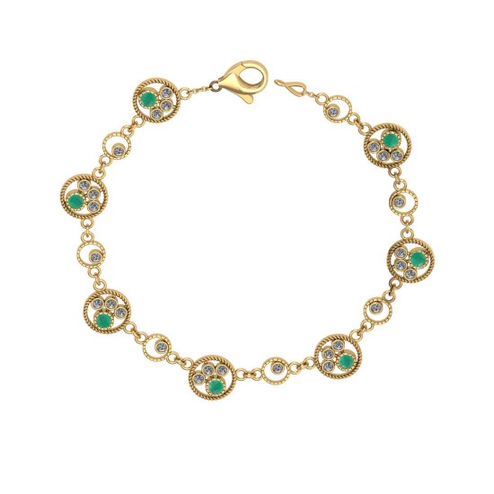 1.68 Ctw SI2/I1 Emerald and Diamond 14K Yellow Gold Bracelet