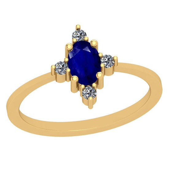 0.60 Ctw I2/I3 Blue Sapphire And Diamond 14K Yellow Gold Ring