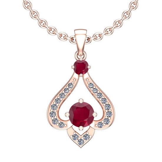 0.77 Ctw VS/SI1 Ruby And Diamond 14K Rose Gold Vintage Style Necklace