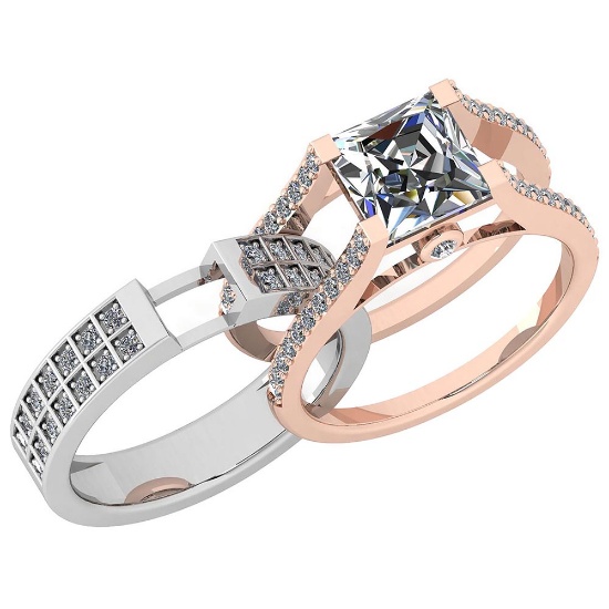 Certified 2.61 Ctw Diamond SI2/I1 Two-Tone 2 Pc Engagement 10K White And Rose Gold Ring