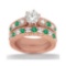 Antique style Diamond and Emerald Bridal Set 18k Rose Gold 1.75ctw