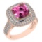 Certified 4.26 Ctw VS/SI1 Pink Sapphire And Diamond 14K Rose Gold Ring