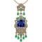 Certified 11.78 Ctw VS/SI1 Tanzanite,Emerald And Diamond 14K Yellow Gold Vintage Style Necklace