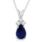 Pear Sapphire and Diamond Solitaire Pendant 14k White Gold 0.75ctw