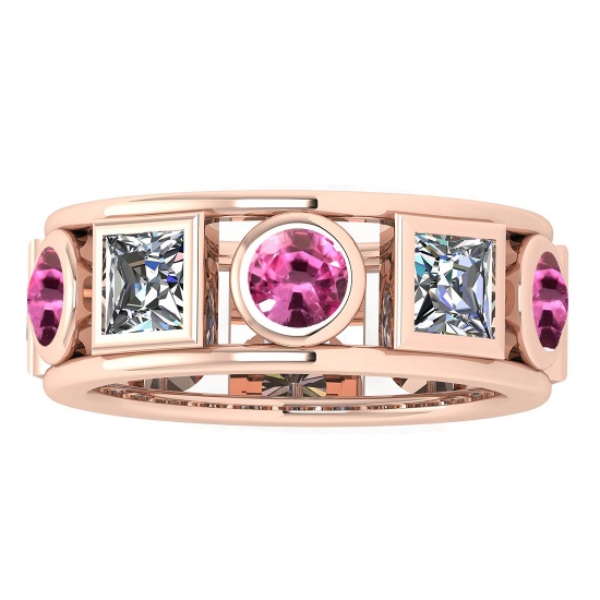 Certified 3.00 Ctw I2/I3 Pink Sapphire And Diamond 14K Rose Gold Vingate Style Band Ring